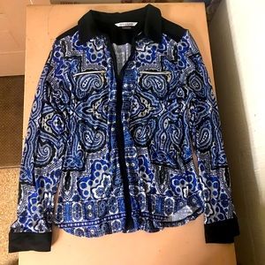 Blue and black and white blouse